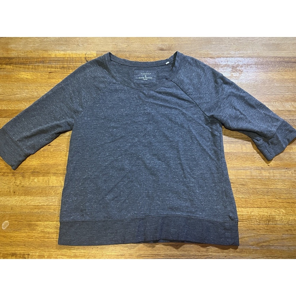Sonoma Women Medium Heathered Gray 3/4 Sleeve Crew Neck Lightweight Sweatshirt